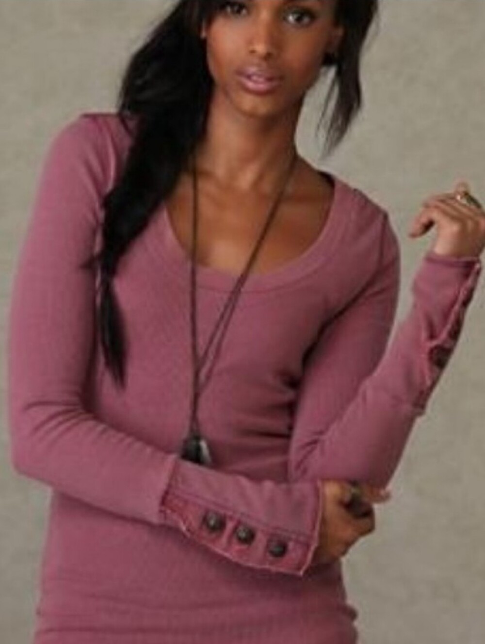 RARE Free People Motor Cuff Thermal Dusty Pink Cotton Stretch Size XL